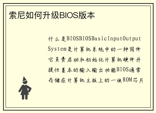 索尼如何升级BIOS版本